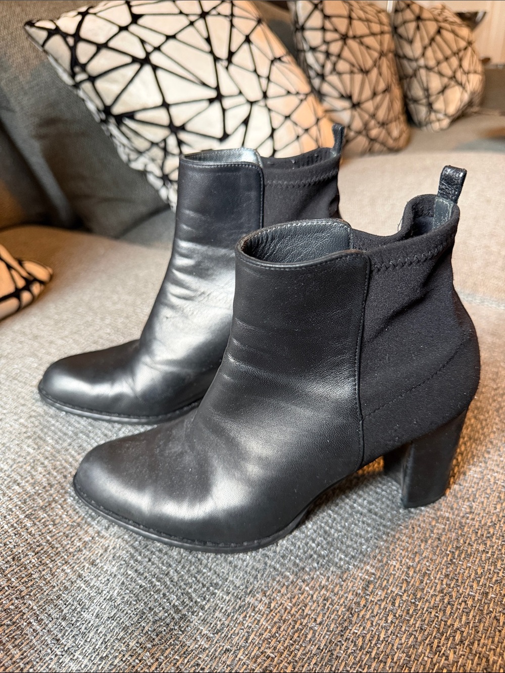 Stuart Weitzman Black Leather & Stretch Ankle Booties